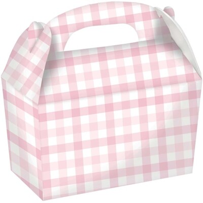 Pastel Pink Gingham Gable Party Boxes Pk 4