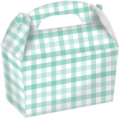 Pastel Mint Green Gingham Gable Party Boxes Pk 4