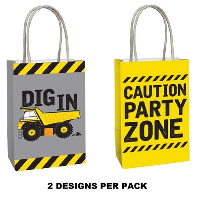 Construction Party Paper Loot Bags with Handles (Pk 8)