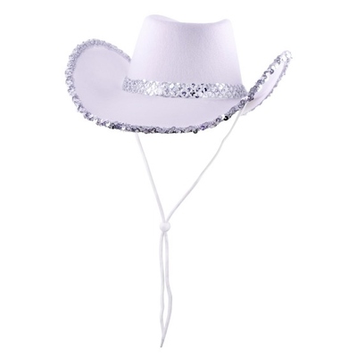 White Cowboy Hat with Silver Sequins