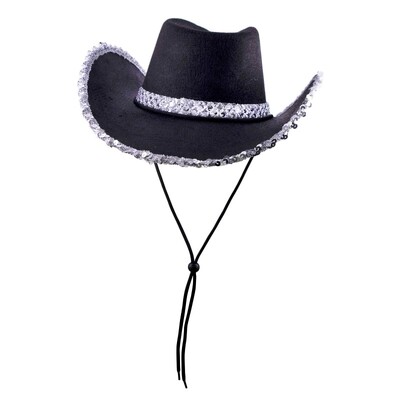 Black Cowboy Black Hat with Silver Sequins