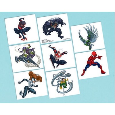 SpiderMan Temporary Tattoos Pk 8 1 Sheet