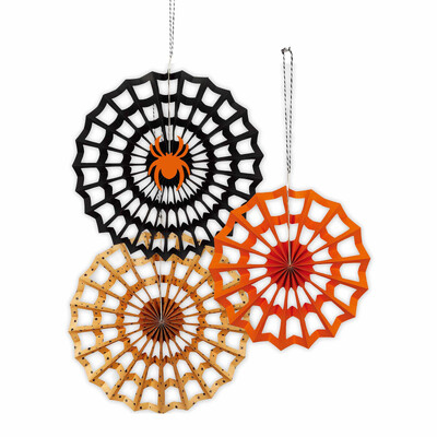 Fright Night Halloween Paper Fan Decorations Pk 3