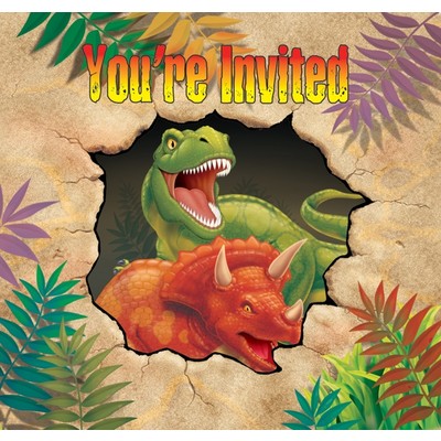 Dinosaur Party Invitations & Envelopes - Dino Blast Pk8 