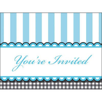 Sweet Baby Feet Blue Invitations & Envelopes Pk 8 