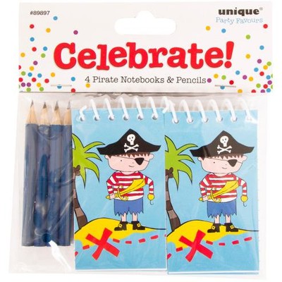 Party Favours - Pirate Note Pads with Pencils Pk 4