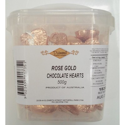 Rose Gold Chocolate Hearts 500g (approx 50 hearts in jar)