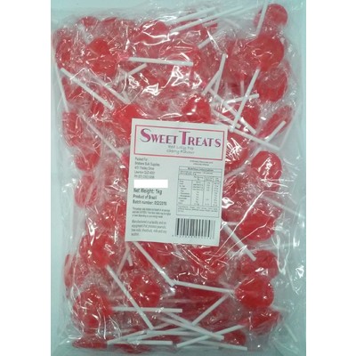 Flat Red Cherry Flavour Lollipops 1kg (Approx. 125 Lollipops)
