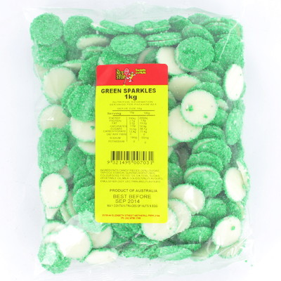 White Chocolate Sparkles (Green) 1kg Pk 1 