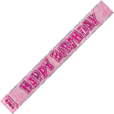 Glitz Pink Happy Birthday Foil Banner (3.6m) Pk 1 