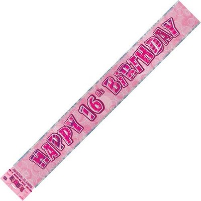 Happy 16th Birthday Glitz Pink Banner (3.6m) Pk 1