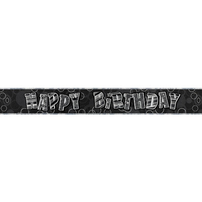 Glitz Black Happy Birthday Foil Banner (3.6m) Pk 1