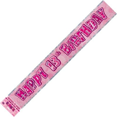 Happy 13th Birthday Glitz Pink Banner (3.6m) Pk 1