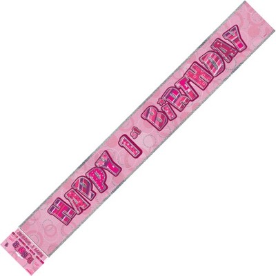 Happy 1st Birthday Glitz Pink Banner (3.6m) Pk 1