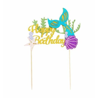 Mermaid Happy Birthday Glitter Cake Topper