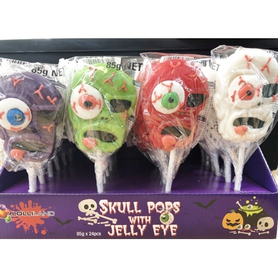 Assorted Halloween Skull Pop with Jelly Eye 85g (Pk 24)