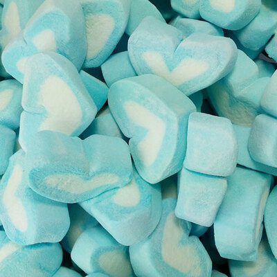 Blue & White Marshmallow Hearts 800g