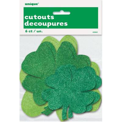 St Patrick's Day Mini Glitter Clover Shamrock Cutouts (Pk 6)