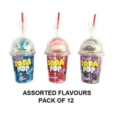 Soda Pop Lollipop Popping Candy Assorted Flavours Pk 12