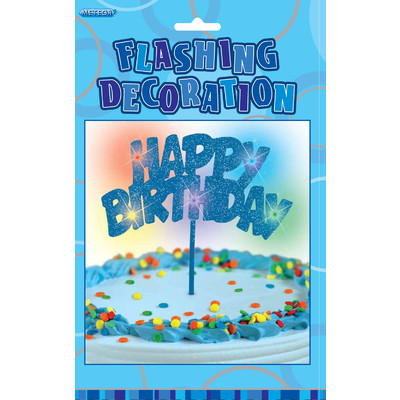 Glitz Blue Happy Birthday Flashing Cake Decoration Pk 1