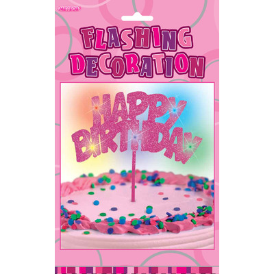 Glitz Pink Happy Birthday Flashing Cake Decoration Pk 1