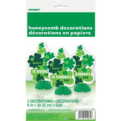 Happy St. Patrick's Day Green Shamrocks Honeycomb Decorations (20cm) Pk 3