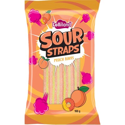Sour Straps Peach Rings Lollies 160gm