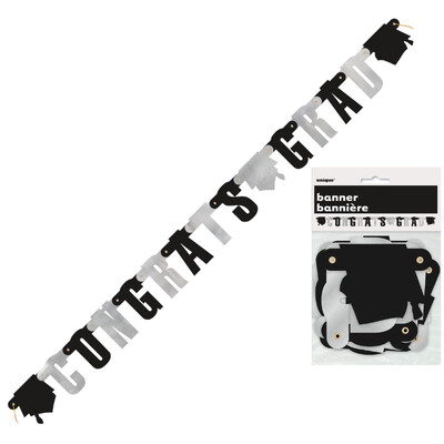 Black & Silver Congrats Grad Jointed Letter Banner 1.37m