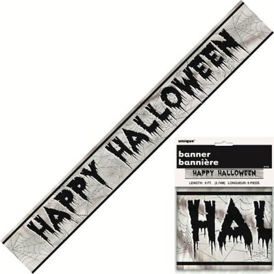 Happy Halloween Spider Web Foil Banner 2.7m Pk 1 