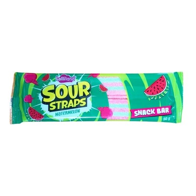 Lolliland Sour Straps Watermelon 50g | Individually Wrapped Sour Candy Bar Portion