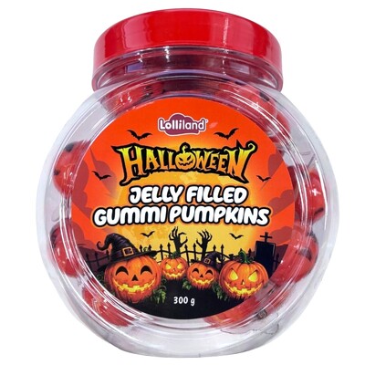 Halloween Jelly Filled Pumpkin Lollies Candy 300g │ Pack 30 Trick Or Treat