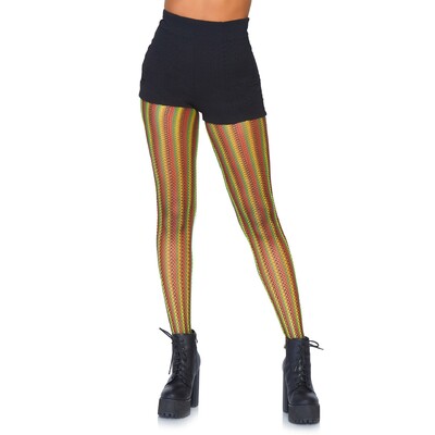 Rasta Striped Fishnet Tights Stockings One Size