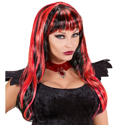 Halloween Long Black & Red Fringe Wig