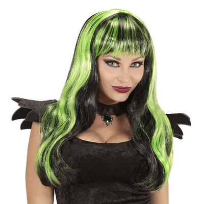 Halloween Long Black & Green Fringe Wig