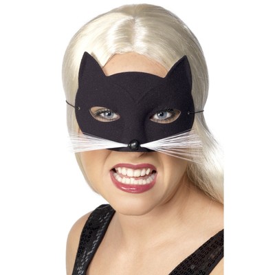 Black Cat Eye Mask with Whiskers Pk 1