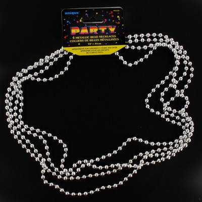 Necklace Silver Bead 32in Pk4 