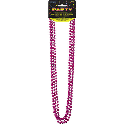 Hot Pink Bead Necklace (32in) Pk 4 