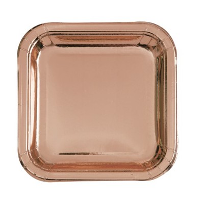 Rose Gold Foil 9in. Square Paper Plates Pk 8