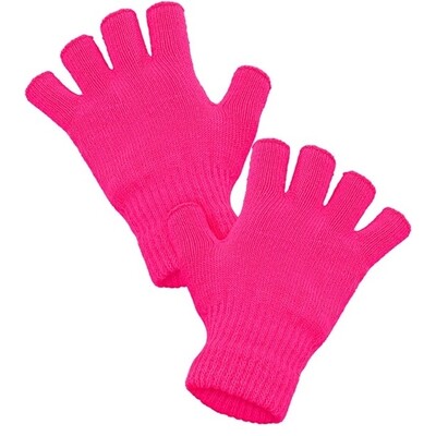 Neon Pink Fingerless Knit Gloves 1 Pair