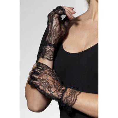 Black Short Lace Fingerless Gloves (1 Pair)