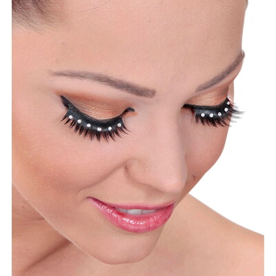 Black Spiked False Eyelashes with Diamantes 1 Pair - Adhesive Included 14+
