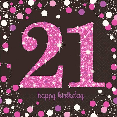 Black & Pink 21st Birthday 2 Ply Lunch Napkins Pk 16