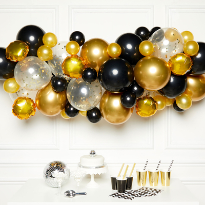 Black, Gold & Confetti Balloon Garland Kit (66 Balloons, Tape, Glue Dots)