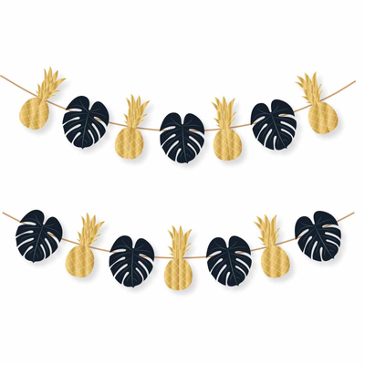 Black & Gold Pineapple & Palm Leaf Tropical Garland