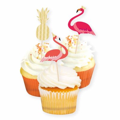 Hawaiian Flamingo Cupcake Food Picks (Pk 12)