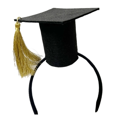 Black Mortarboard Graduation Hat Headband with Gold Tassel