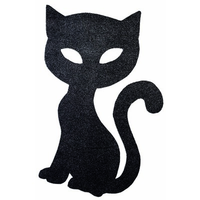 Halloween Black Glittered Cat Cut Out Decoration (40cm) Pk 1
