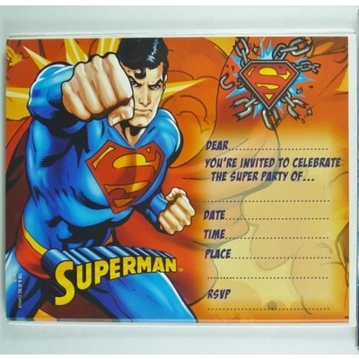 Superman Invitations & Envelopes Pk 8 