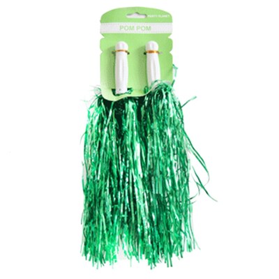 Green Metallic Cheerleader Pom Poms (Pk 2)