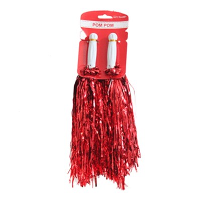 Red Metallic Cheerleader Pom Poms (Pk 2)